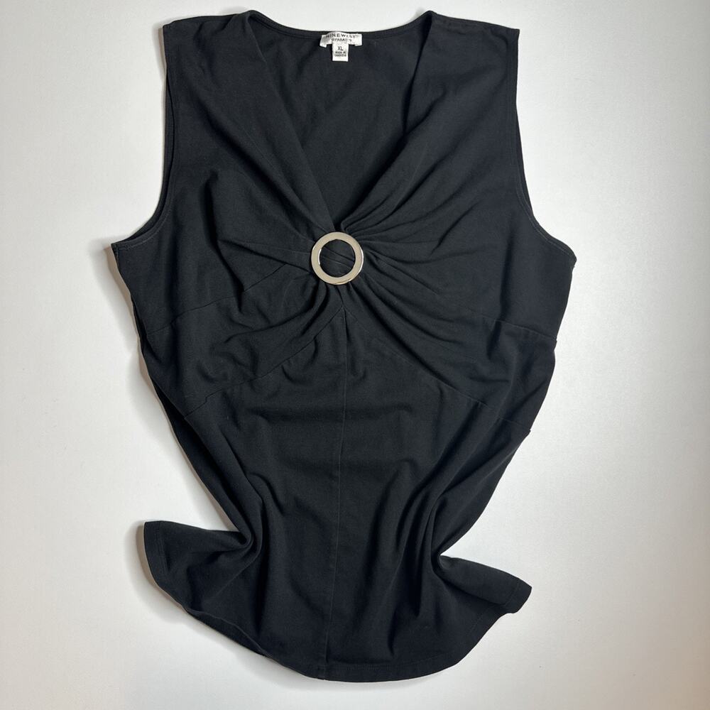 Vintage  Nine West Ring Detail Black Sleeveless Top XL Stretch Minimalist Y2K EC - Picture 4 of 9